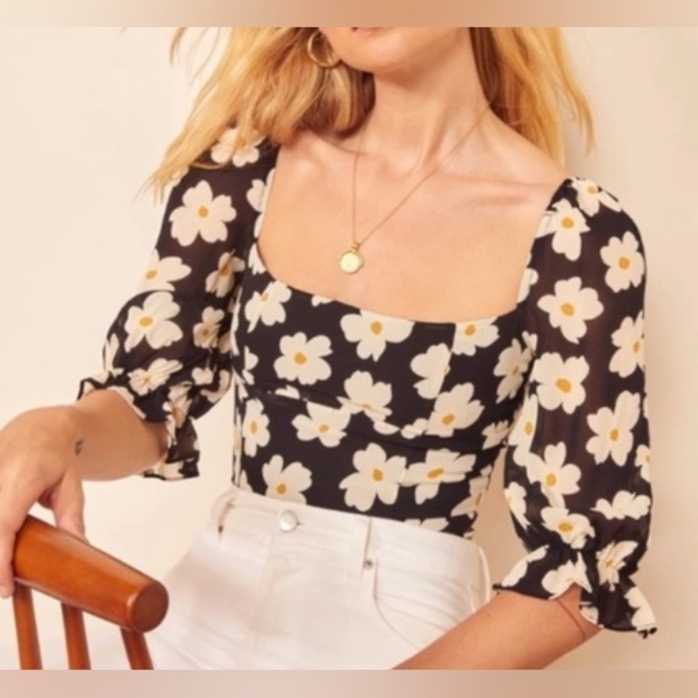 Reformation Georgia Daisy Bella Square Neck Top Size 6